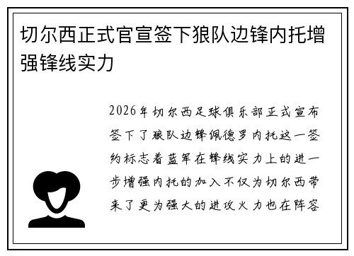 切尔西正式官宣签下狼队边锋内托增强锋线实力 切尔西正式官宣签下狼队边锋内托增强锋线实力